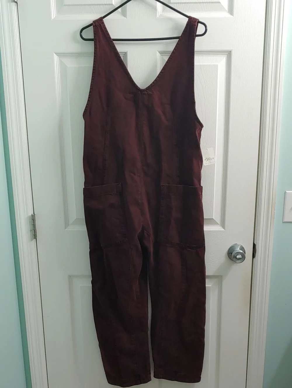 We The Free People High Roller Denim Jumpsuit Cherry Red NWT Women's Size S - Picture 1 of 8